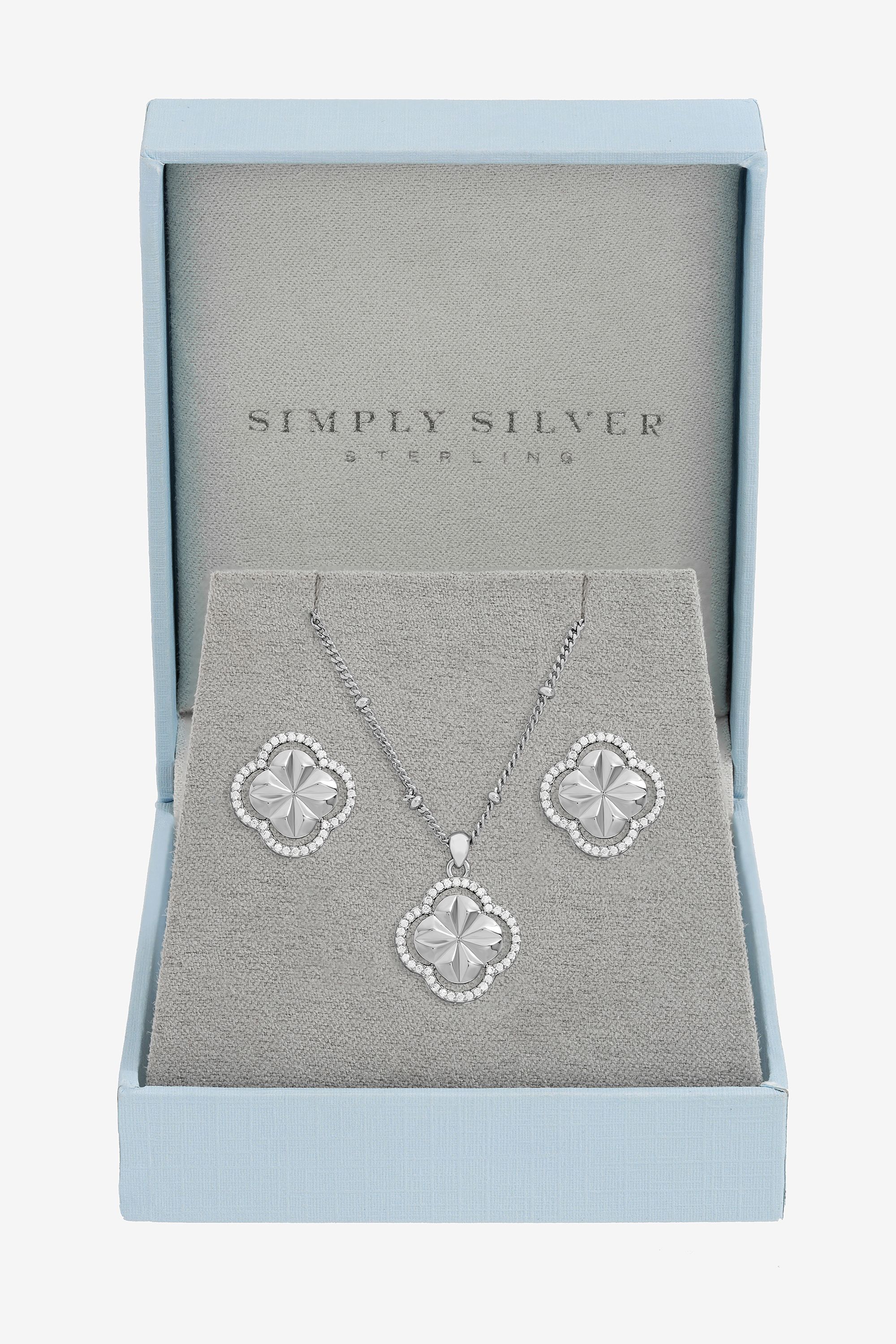 Inicio Sterling Silver Plated Diamond Cut Clover Set - Gift Box image 1