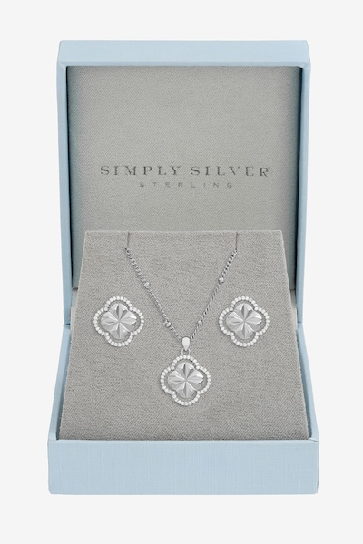 Inicio Sterling Silver Plated Diamond Cut Clover Set - Gift Box