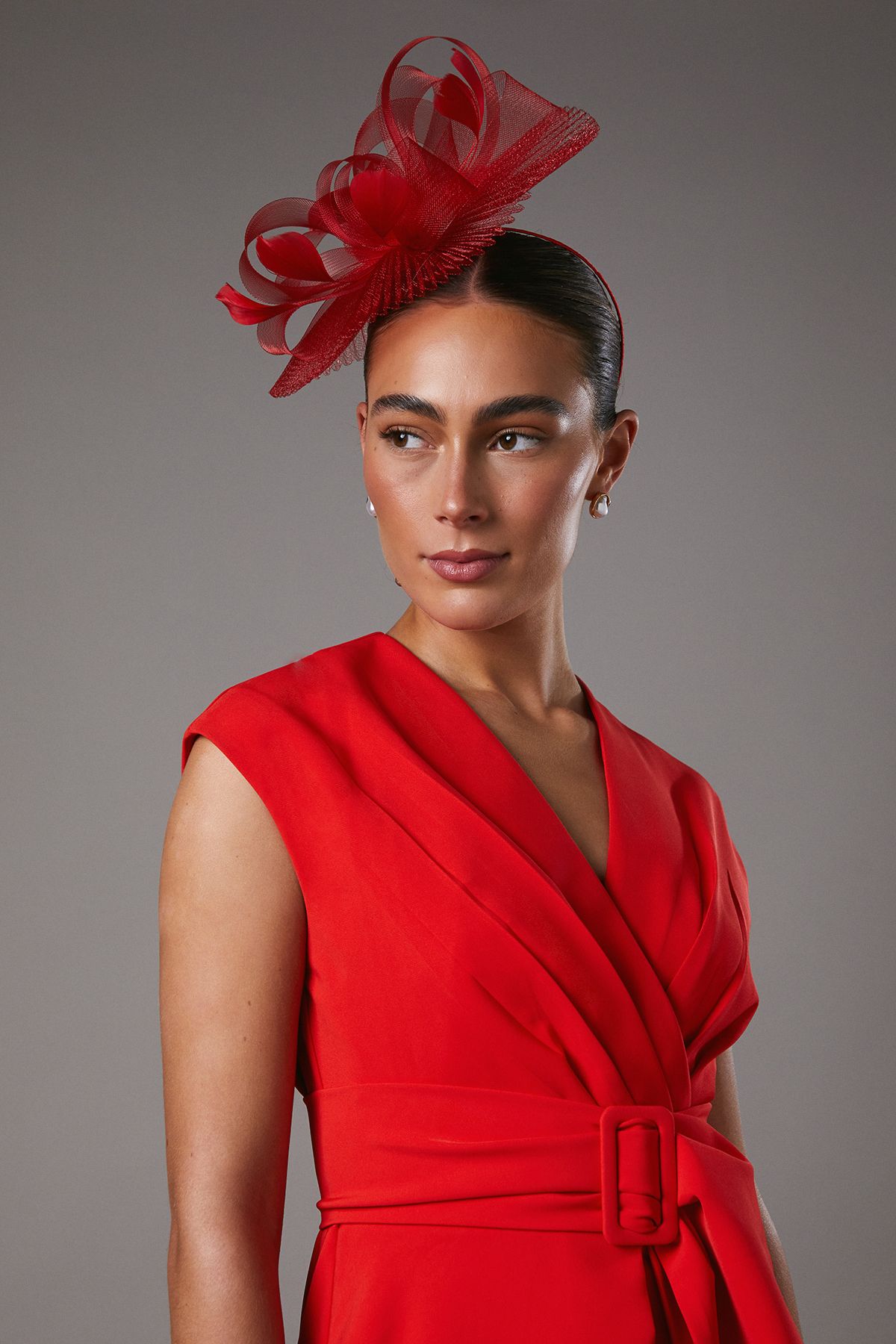 Coast Pleated Loop And Feather Fascinator Red image 2