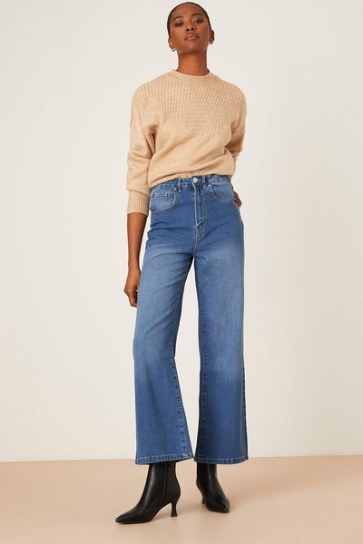 Dorothy Perkins Tall Wide Leg Crop Denim Jeans Mid Wash