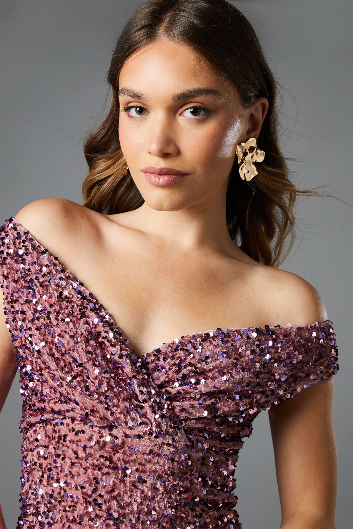 Coast Bardot Velvet Sequin Maxi Dress Blush image 4