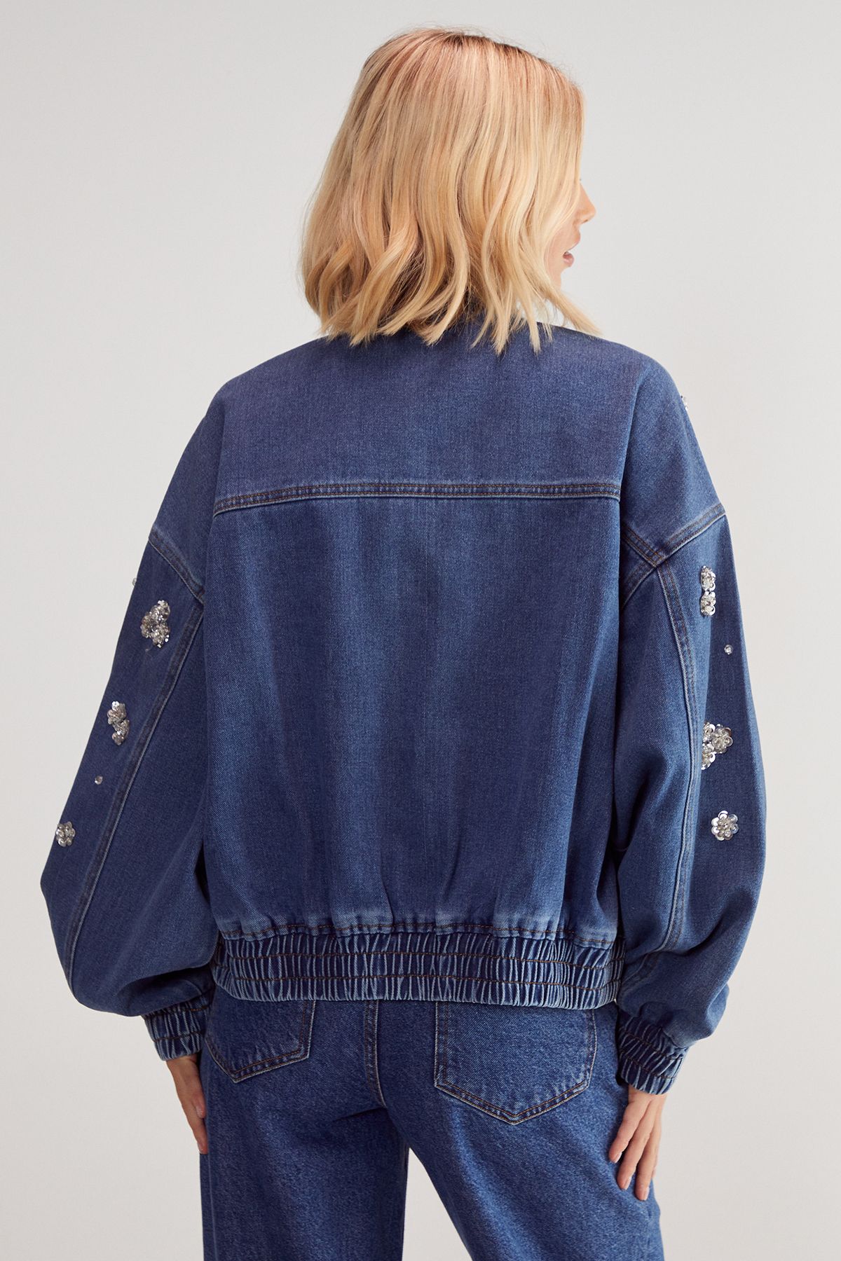 NastyGal Limited Embellished Flower Applique Jacket Authentic Denim image 4