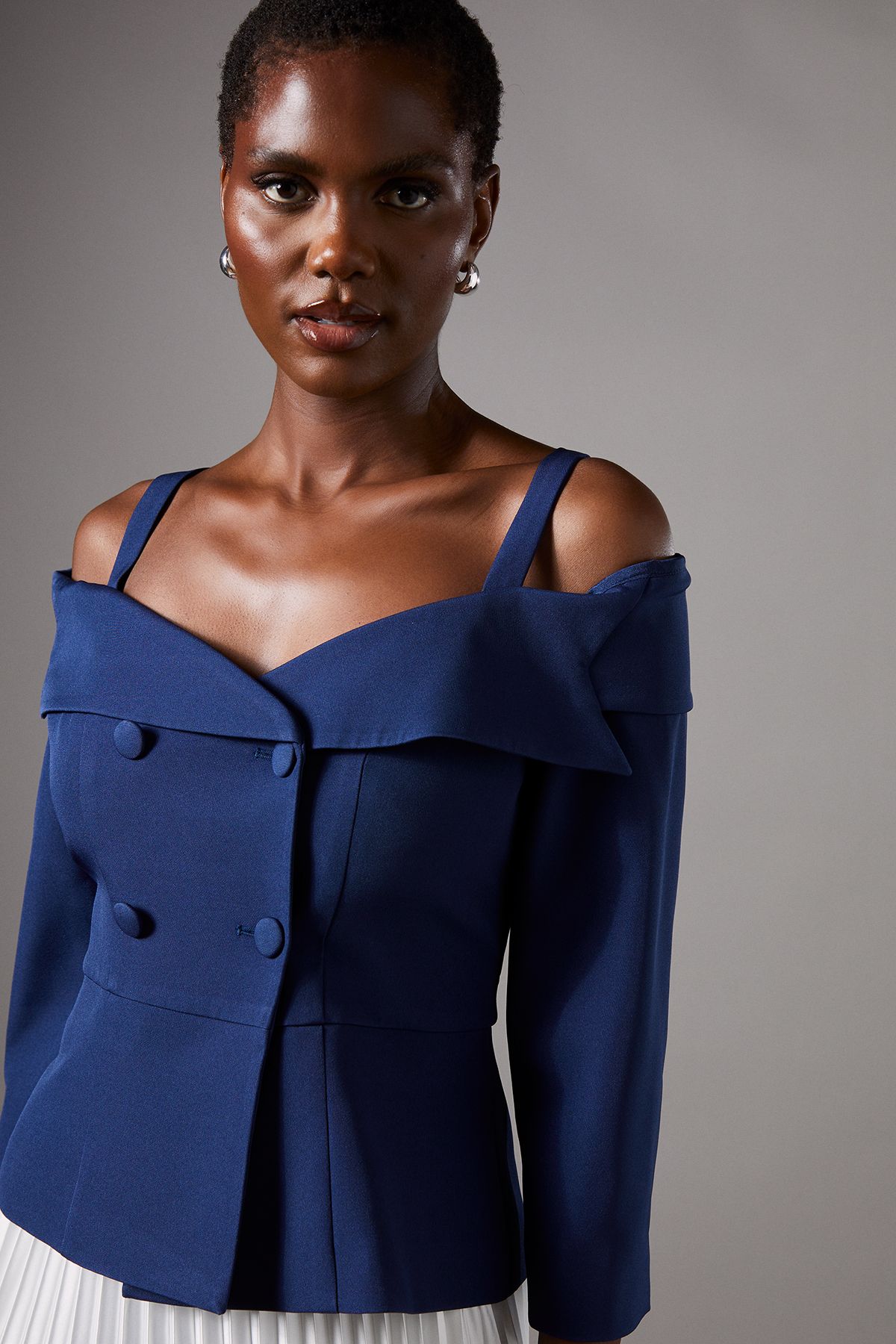 Coast 3/4 Sleeve Off Shoulder Peplum Jacket Navy image 4