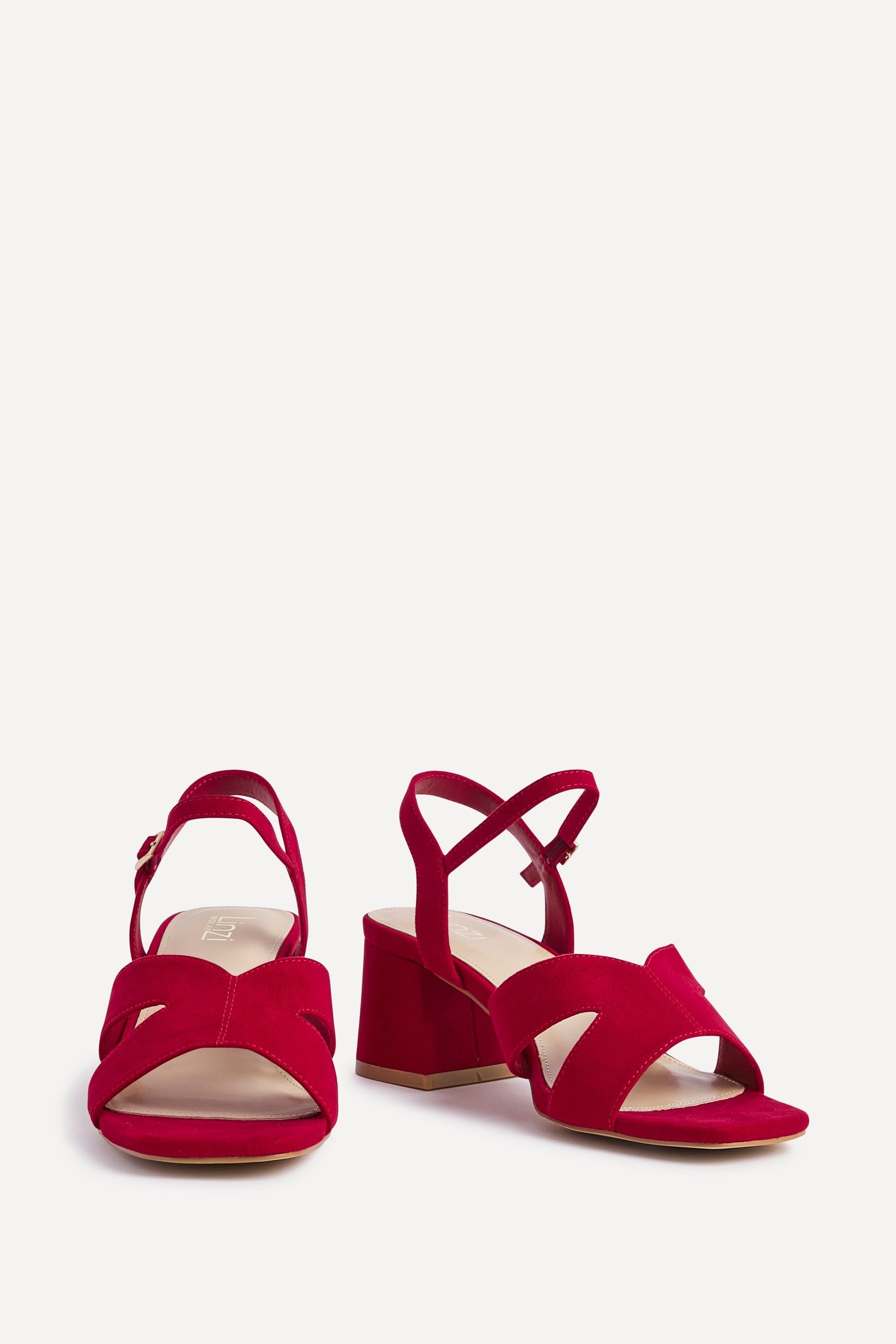 Linzi Empire Wide Fit Red Faux Suede Link Detail Block Heels image 3