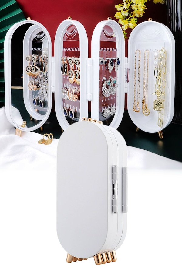Living and Home 4-Tier Jewelry Display Box Earring Storage Jewellery Organizer Stand Women Gift with Mirror