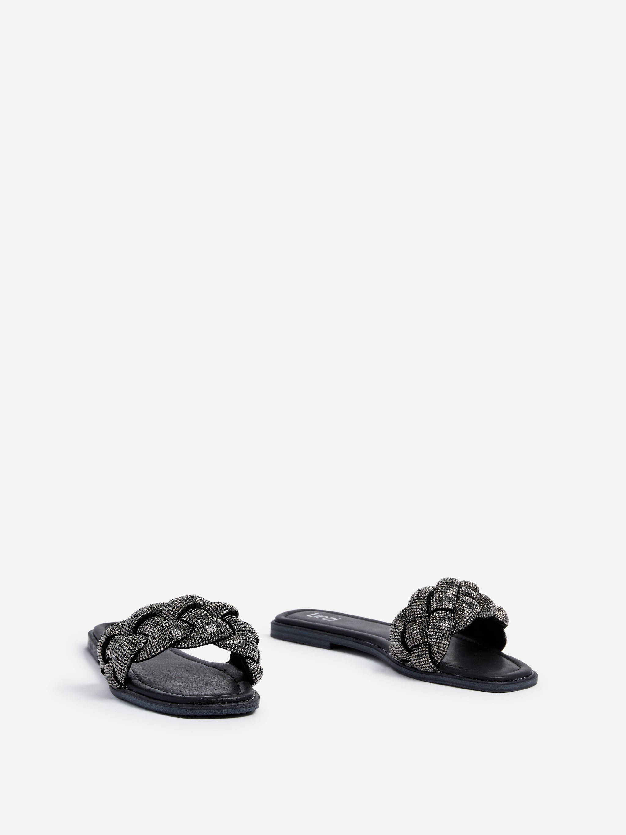 Linzi Pandora Black Diamante Plaited Slider Sandal image 3