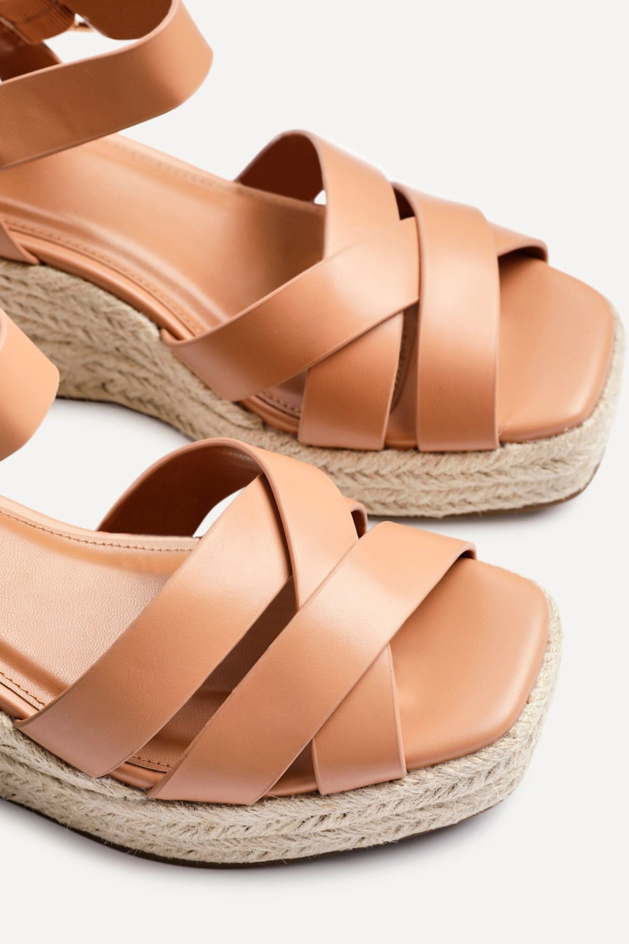 Linzi Sheena Tan Faux Leather Crossover Espadrille Platform Wedge image 4