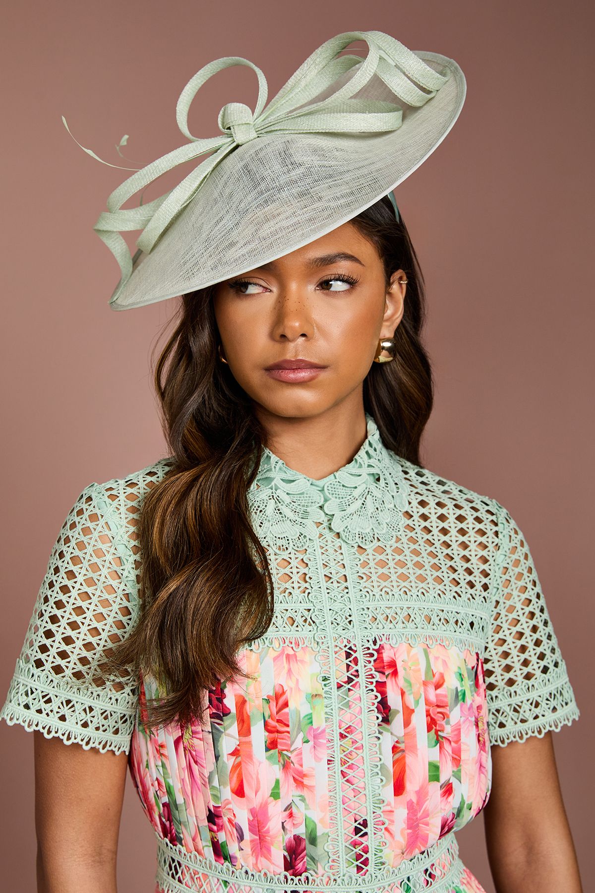 Coast Loop Detail Wide Brim Fascinator Sage image 1