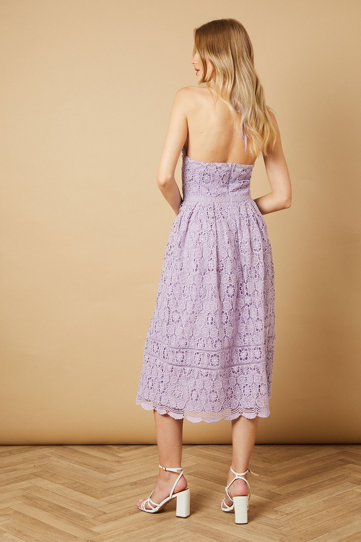 Oasis Lace Detail Halterneck Midi Dress Lilac image 3