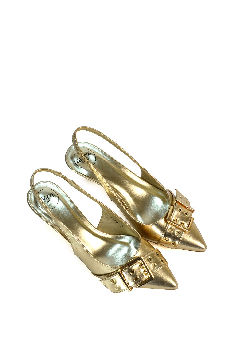 XY London 'Lexi' Pointed Toe Slingback Low Kitten Heels With Buckle Detail image 5