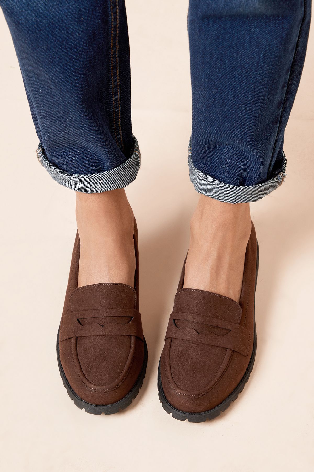 Dorothy Perkins Wide Fit Leoni Chunky Loafers Chocolate image 4