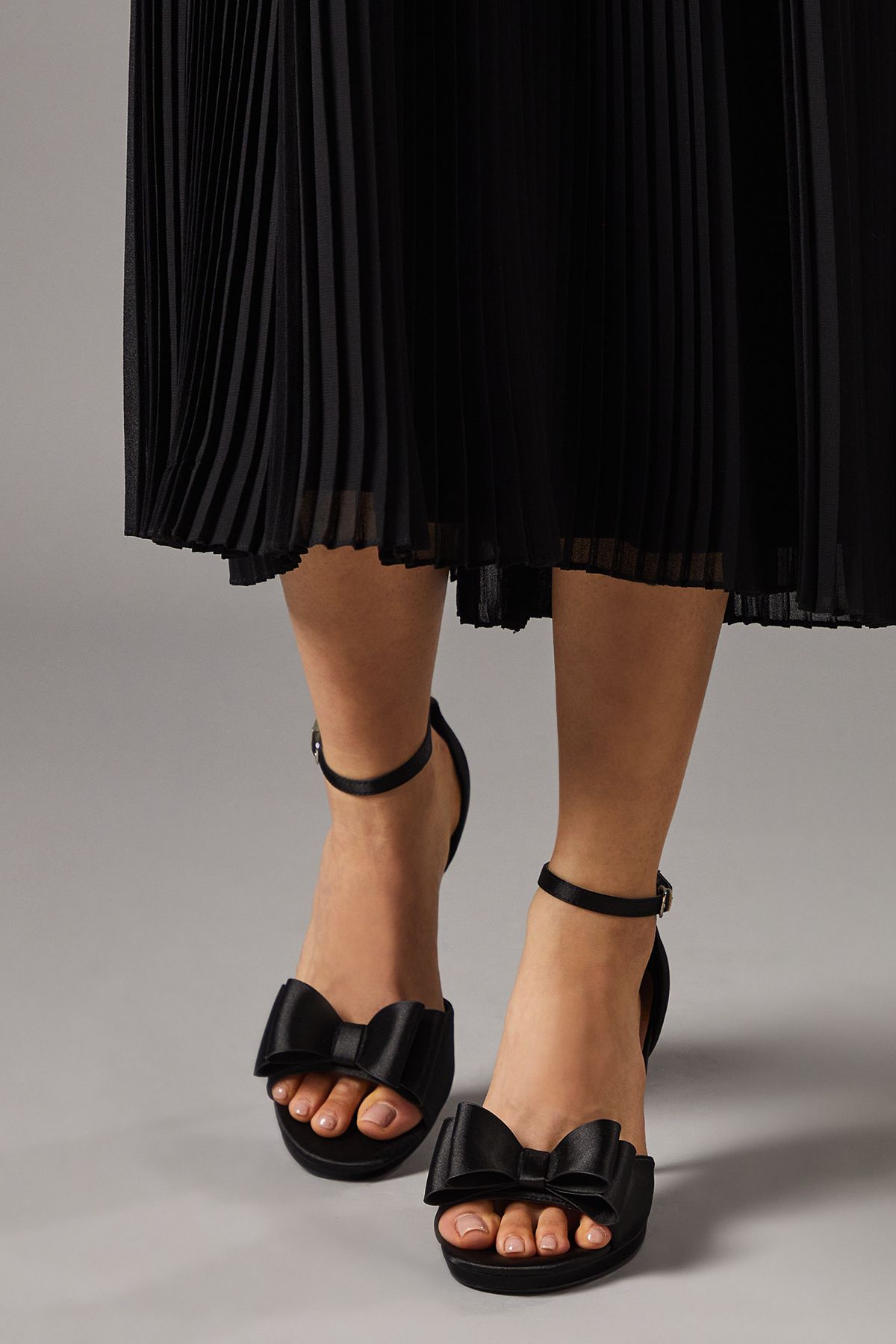 Coast Tala Satin Structured Bow High Heel Platform Sandals Black image 2