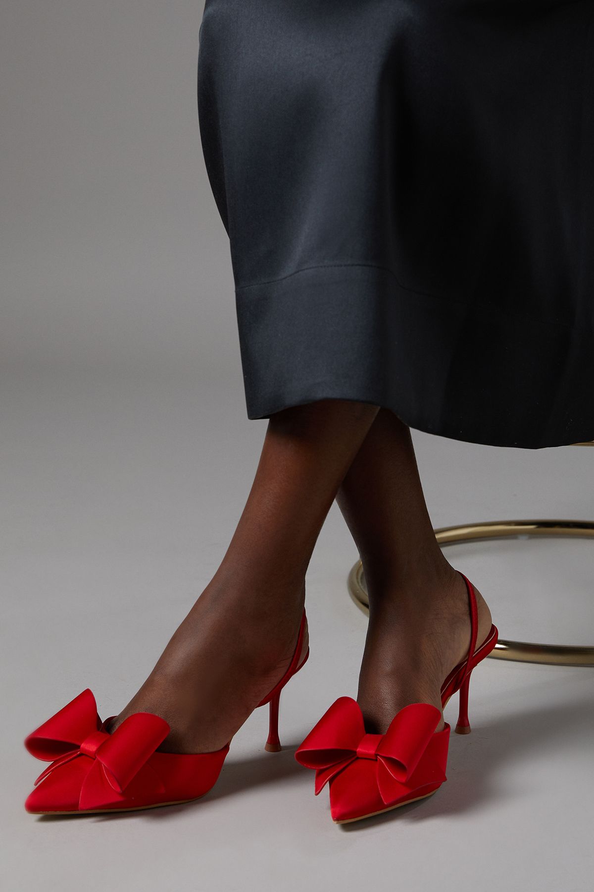 Coast Lola Satin Bow Detail Medium Stiletto Heel Sling Back Court Shoes Red image 1