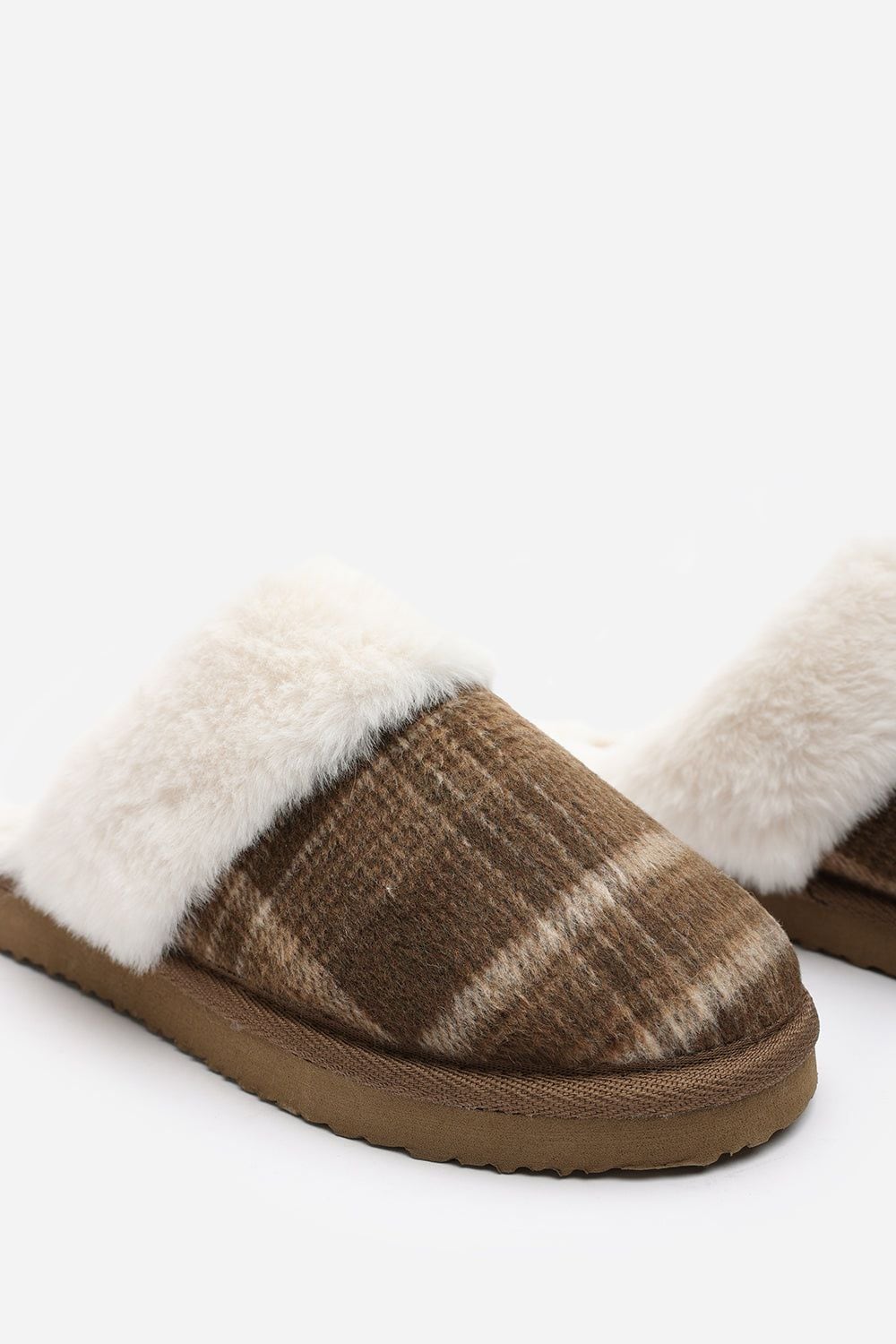 Where's That From 'Jemima' Tartan Mule Slippers with Faux Fur Trim image 6