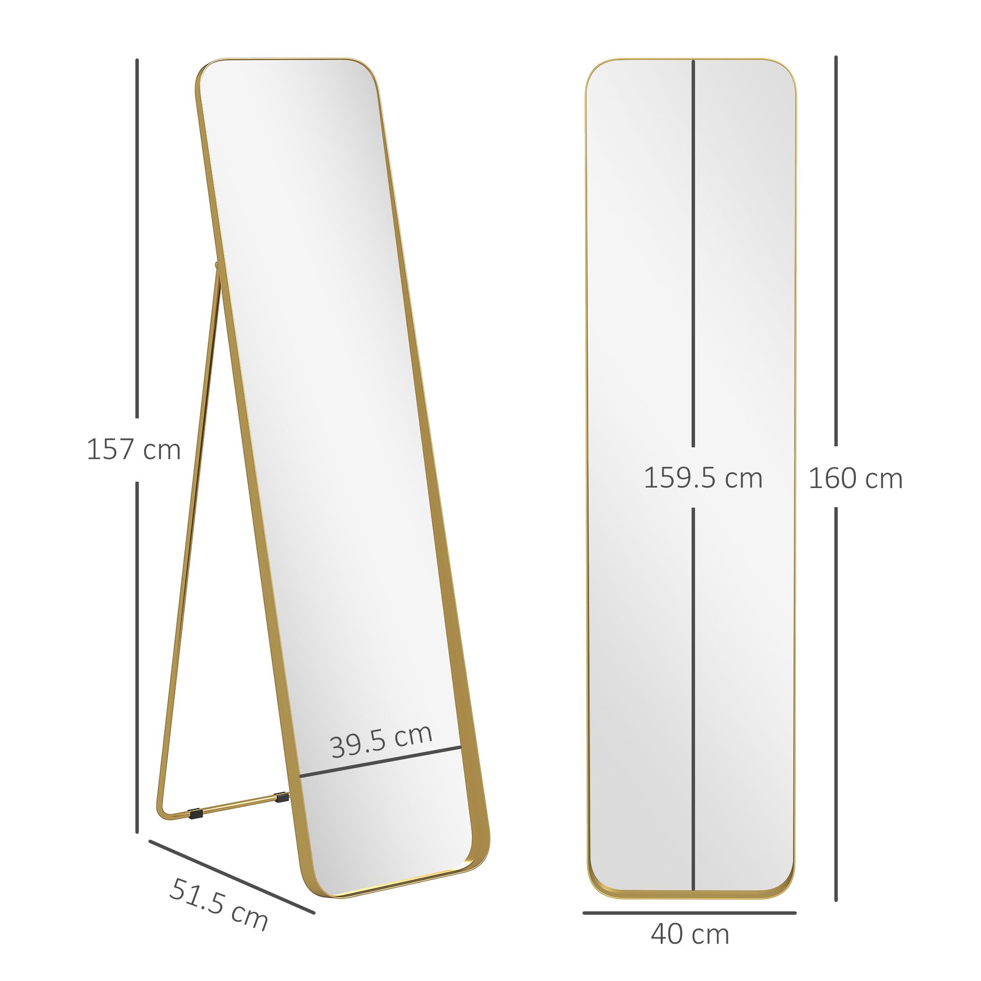 HOMCOM Rectangular Full Length Mirror for Bedroom, 40 x 160 cm, Gold Tone image 3