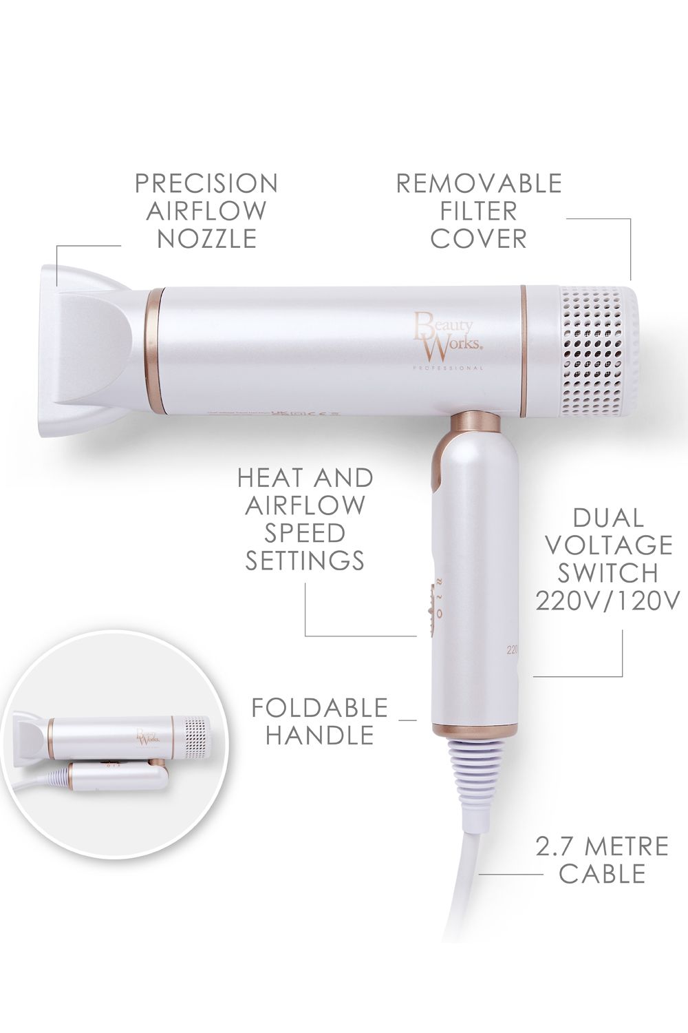 Beauty Works AERIS Travel Hair Dryer Multi image 4