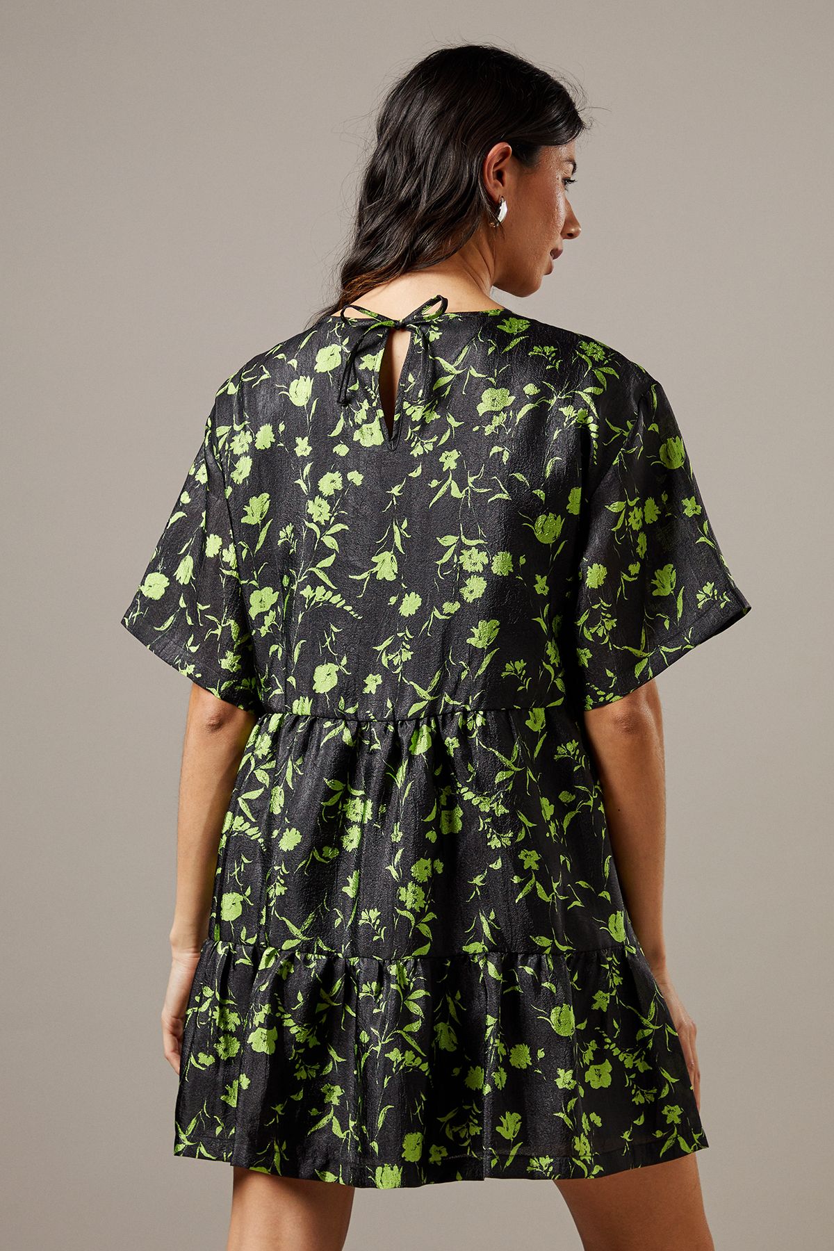 Warehouse Organza T Shirt Smock Mini Dress Lime image 3