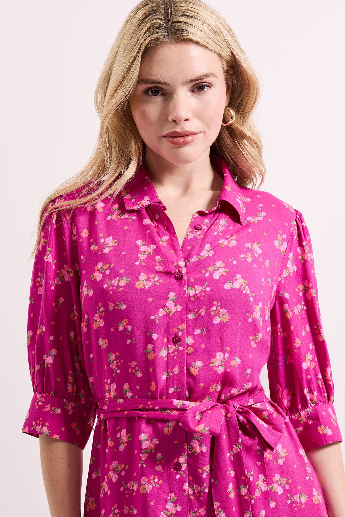 Dorothy Perkins Pink Floral Midi Shirt Dress Pink image 3