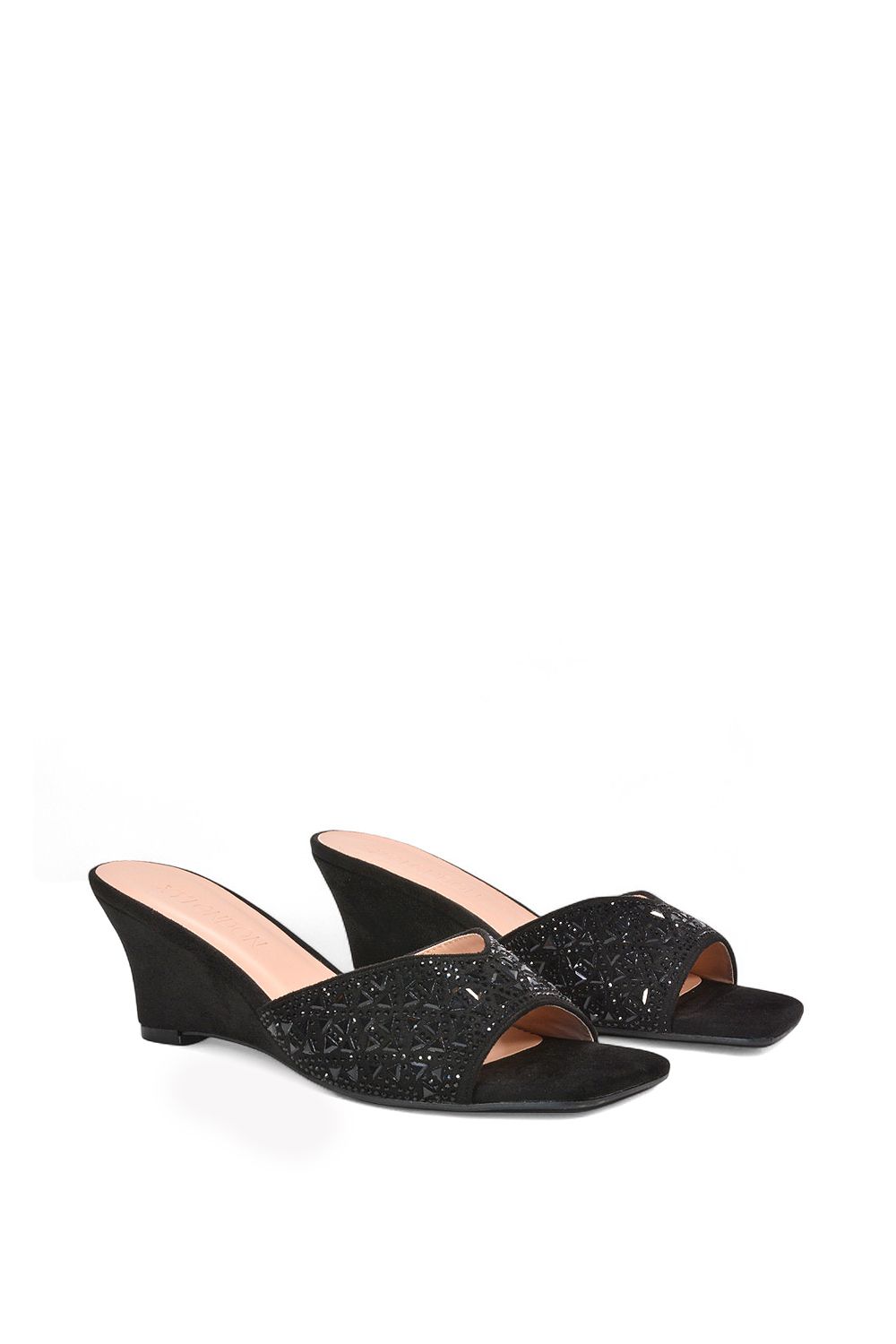 XY London 'Georgia' Wedge Heel Diamante Square Peep Toe Heeled Mule Sandals image 3
