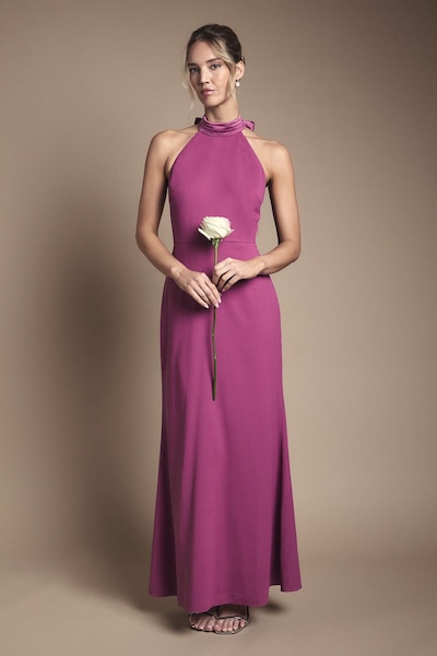 Oasis Halter Pleat Detail Maxi Bridesmaid Dress Pink