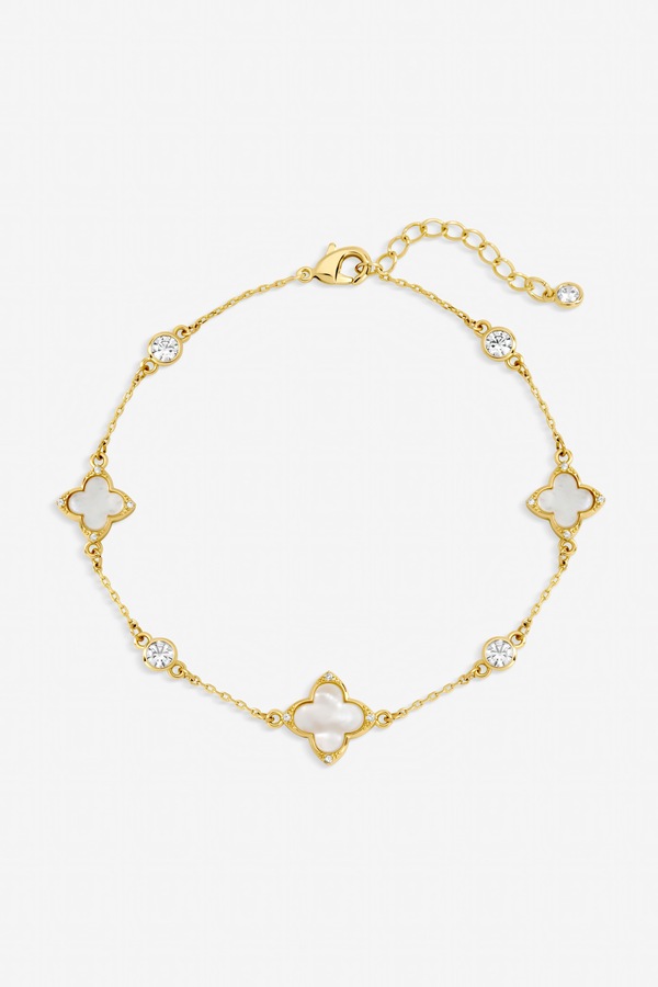 Jon Richard Gold Plated Mother of Pearl and Crystal Clover Bracelet