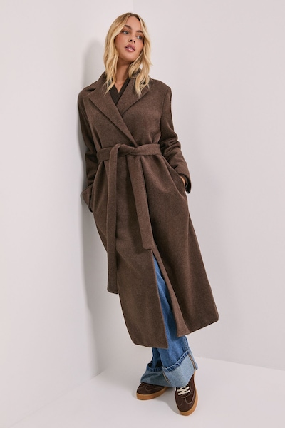 Dorothy Perkins Longline Belted Coat Chocolate