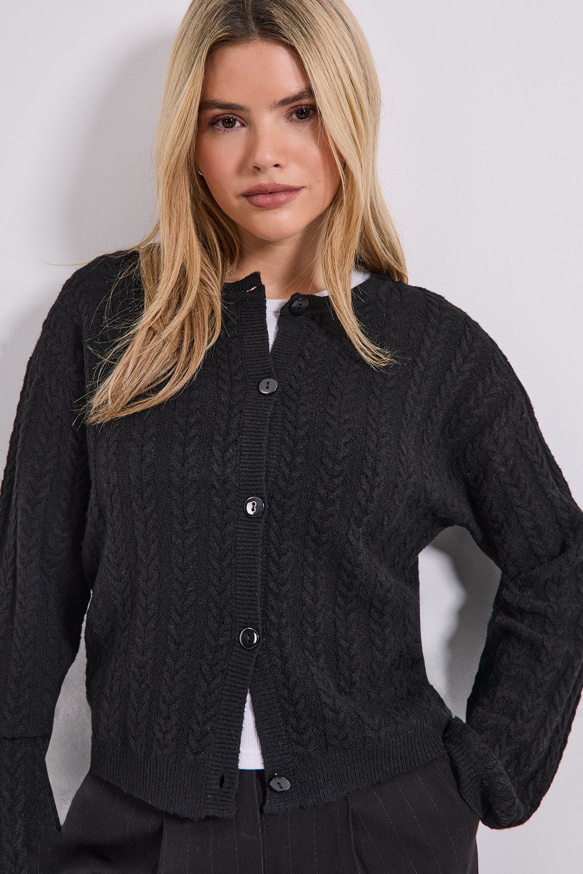 Dorothy Perkins Mini All Over Cable Knit Cardigan Black image 2