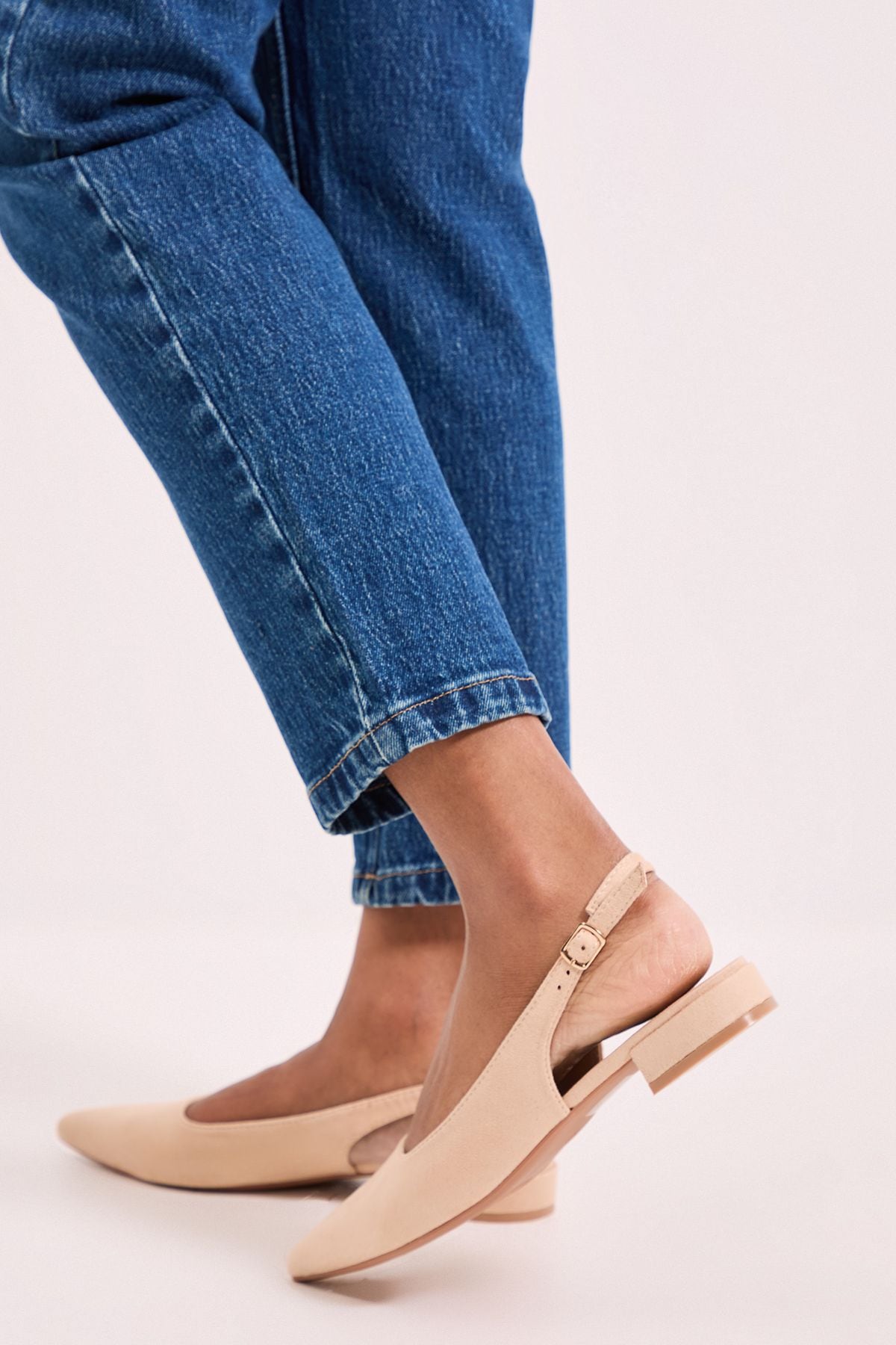 Dorothy Perkins Enola Faux Suede Pointed Low Block Heel Slingback Shoes Beige image 3