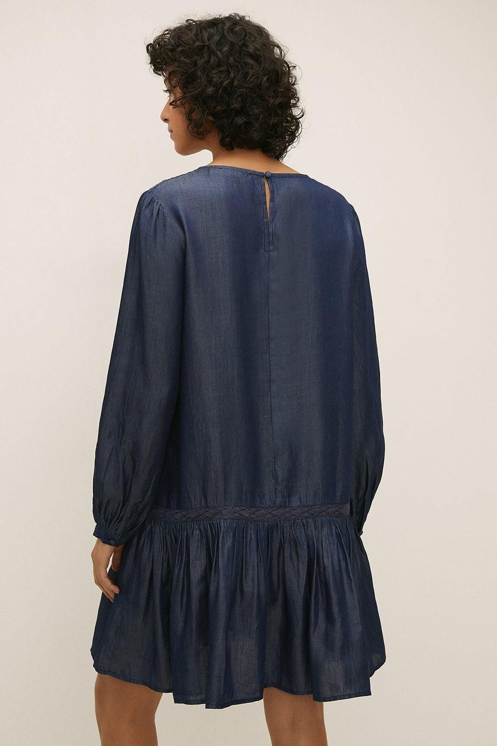 Oasis Cut Work Yoke Thread Dress Dark Wash image 3