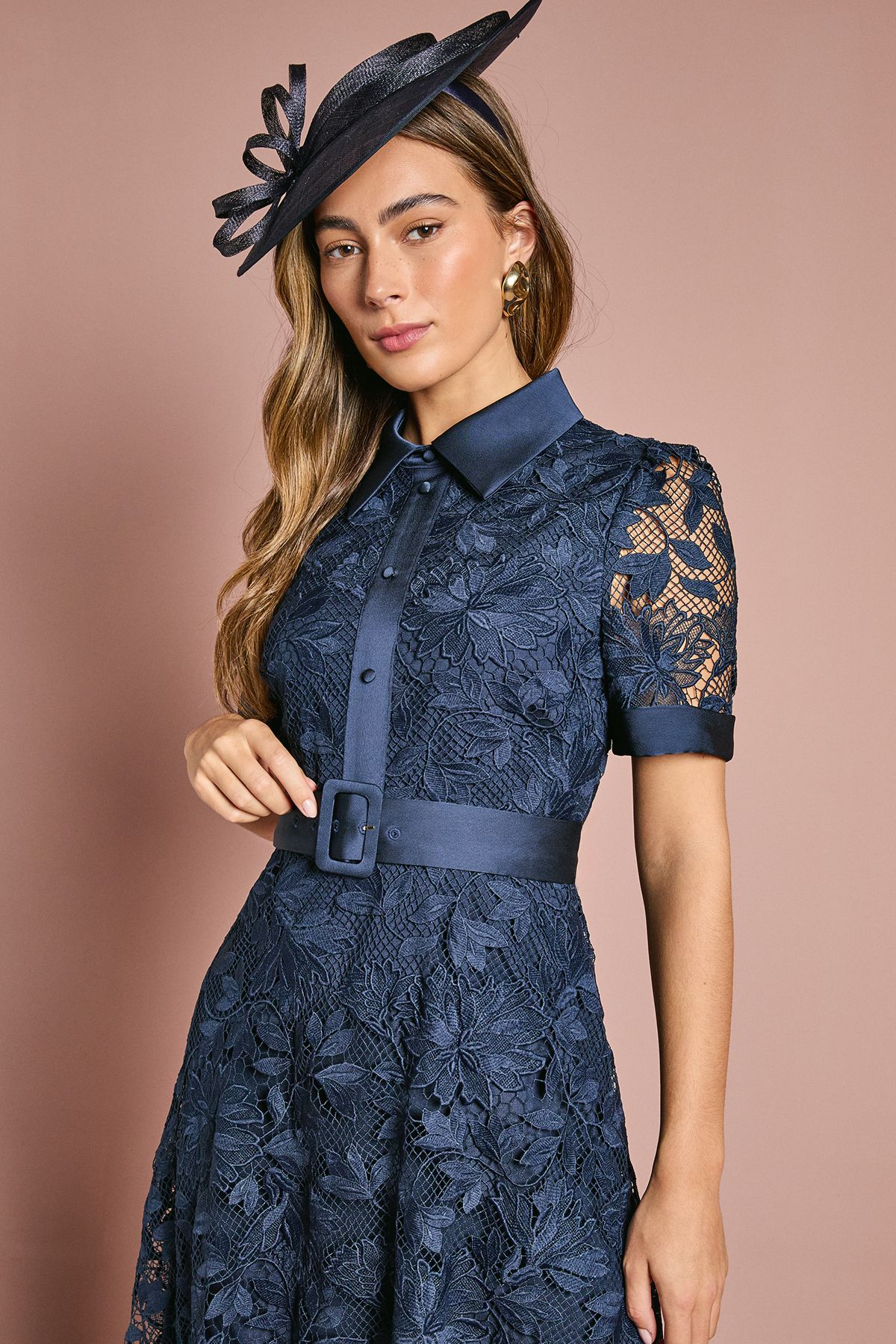 Coast Satin Trim Lace Shirt Midi Dress Dusty Blue image 2