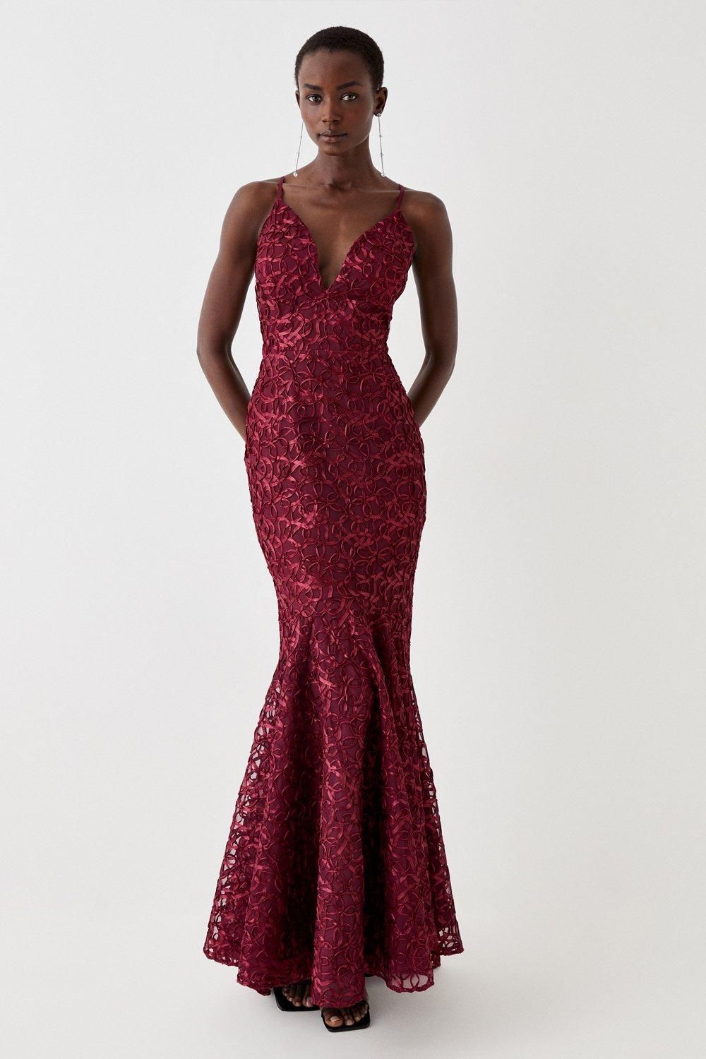 Coast Plunge Neck Bodycon Fishtail Maxi Dress Aubergine image 1