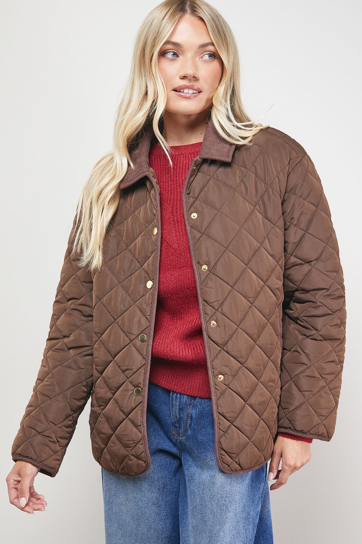 Oasis Padded Cord Collar Jacket Choc Brown image 3