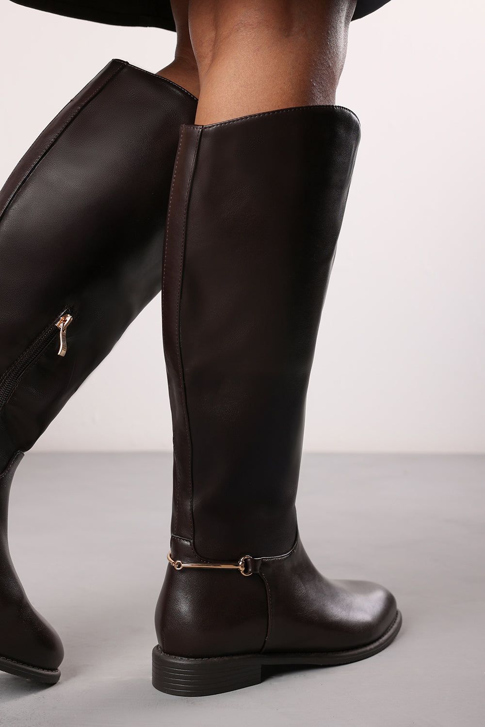 Where's That From 'Nyla' Knee High Boots With Low Flat Heel And Back Buckle Detail image 7