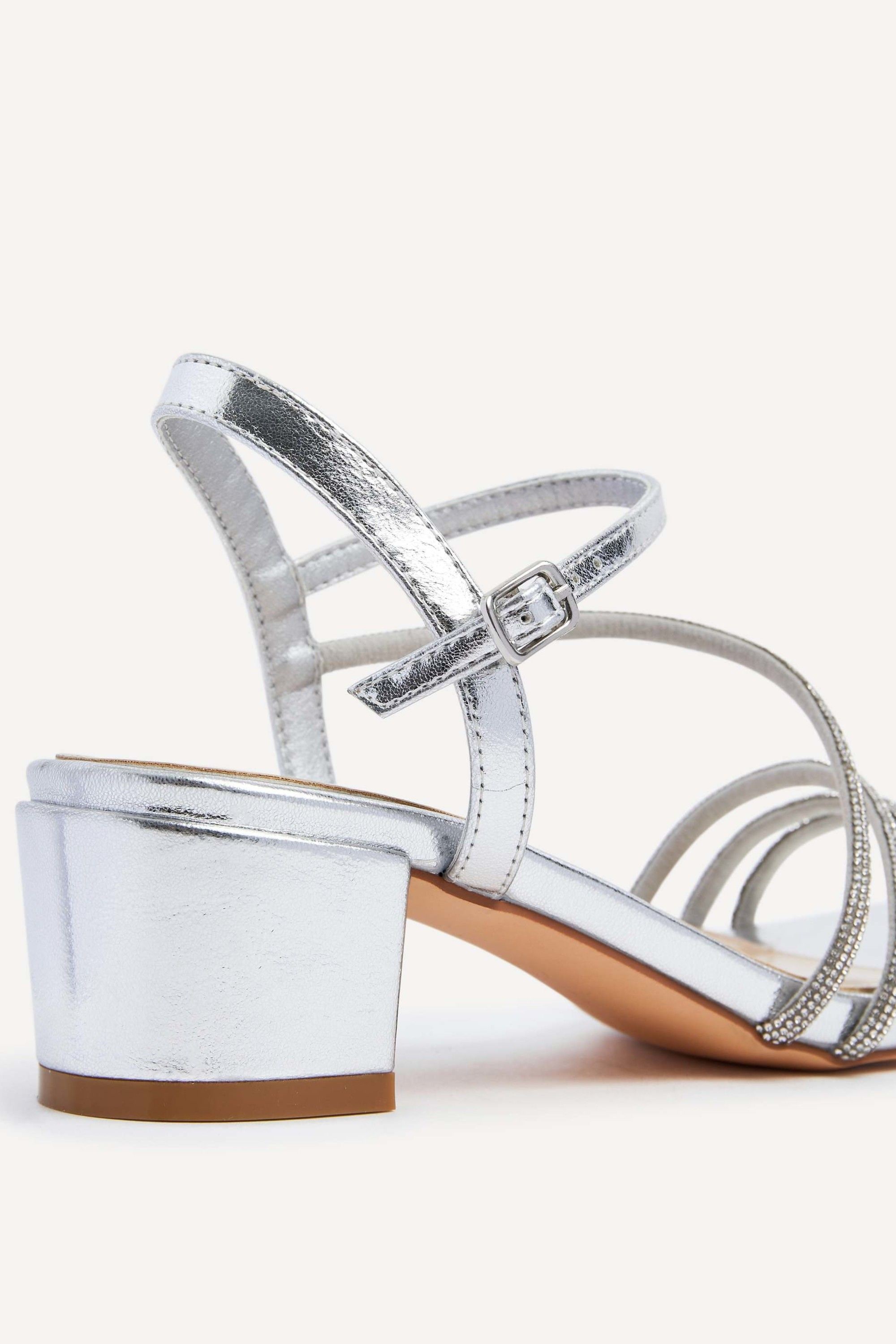 Linzi Riri Silver Faux Leather Diamante Strappy Block Heeled Sandal image 4