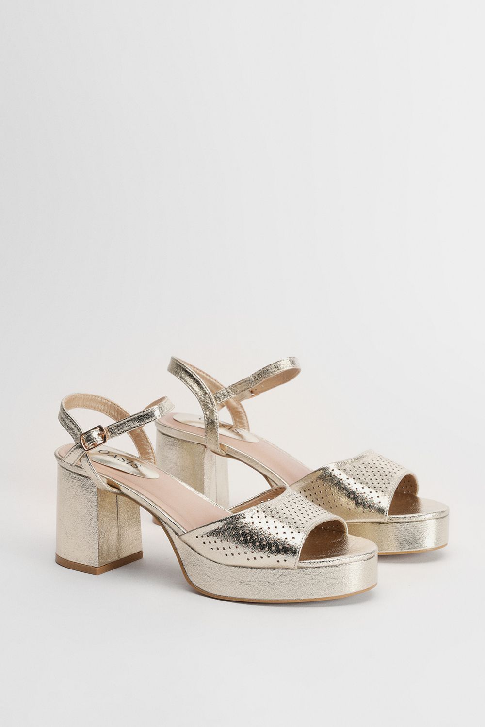 Oasis Carolynne Faux Metallic Leather Block Heel Open Toe Platform Sandals Gold