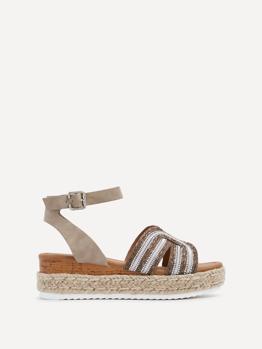 Linzi River Taupe Nubuck Espadrille Inspired Platform Wedge image 1