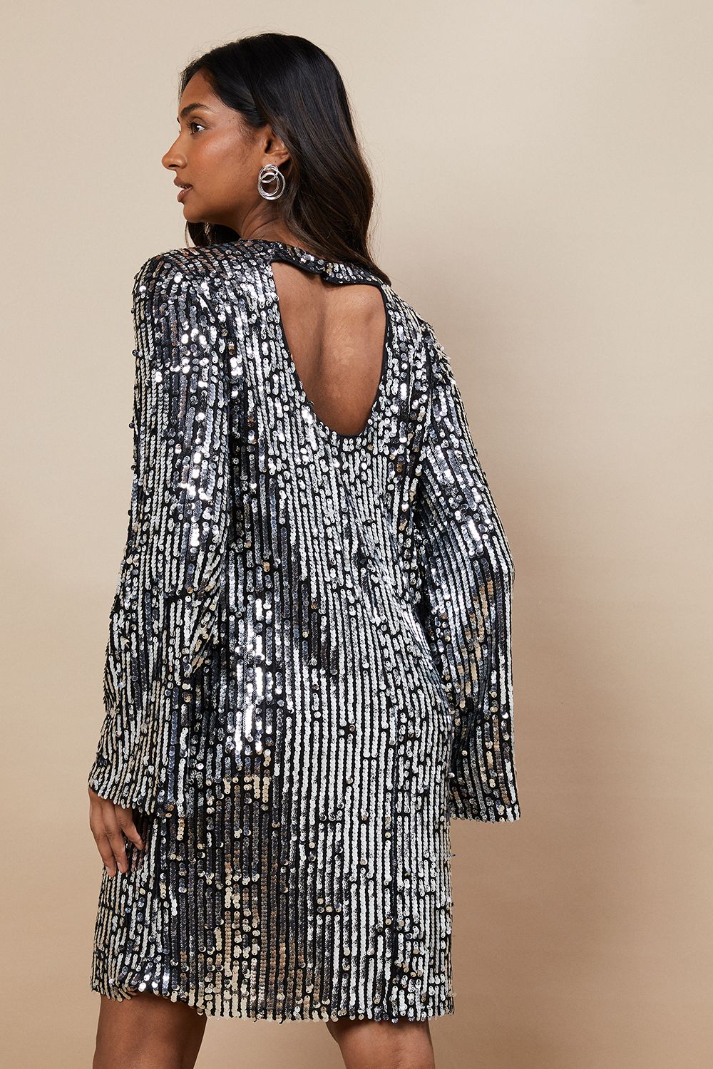 Oasis Occasion Sequin Flare Sleeve Mini Dress Black image 3