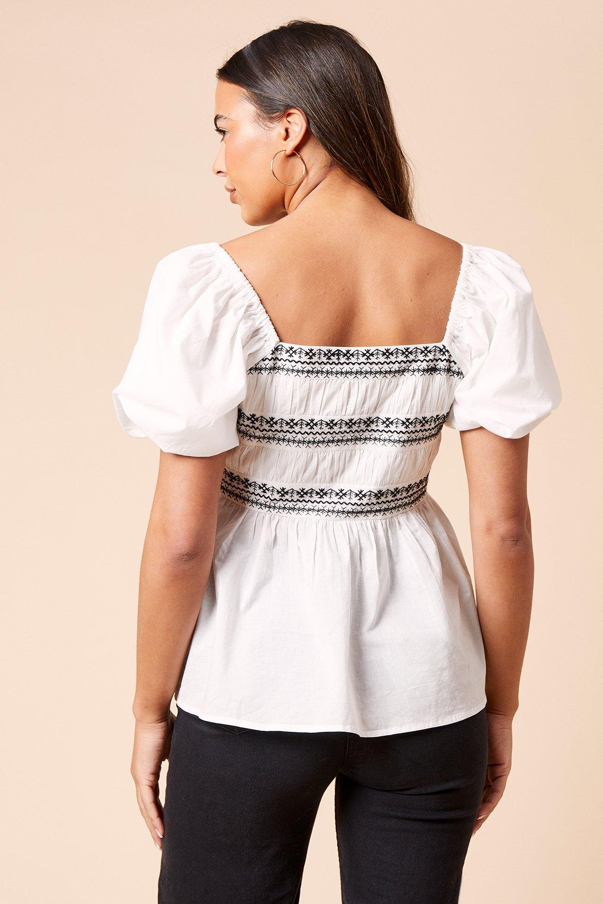 Dorothy Perkins Embroidered Button Front Top Black image 3