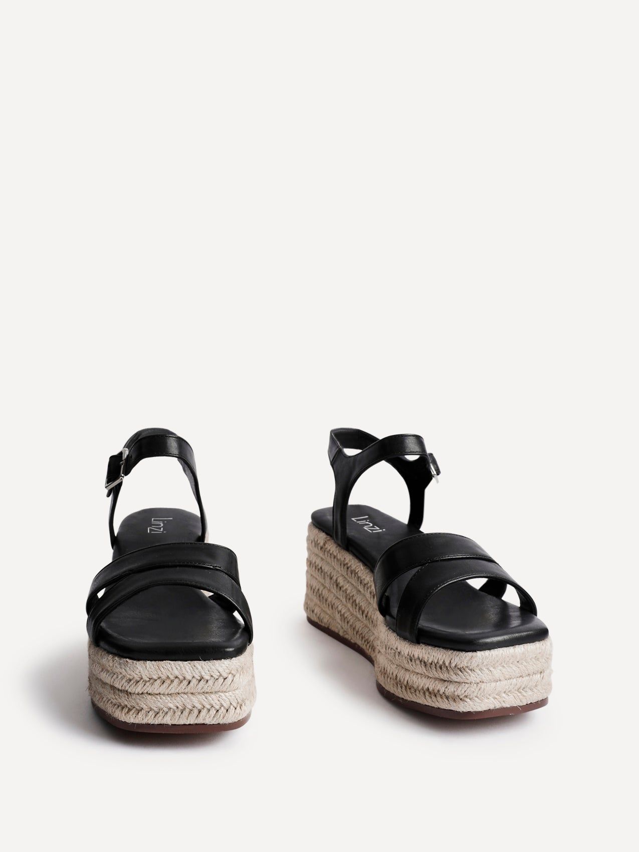 Linzi Contour Black Faux Leather Flatform Two Part Sandal image 3