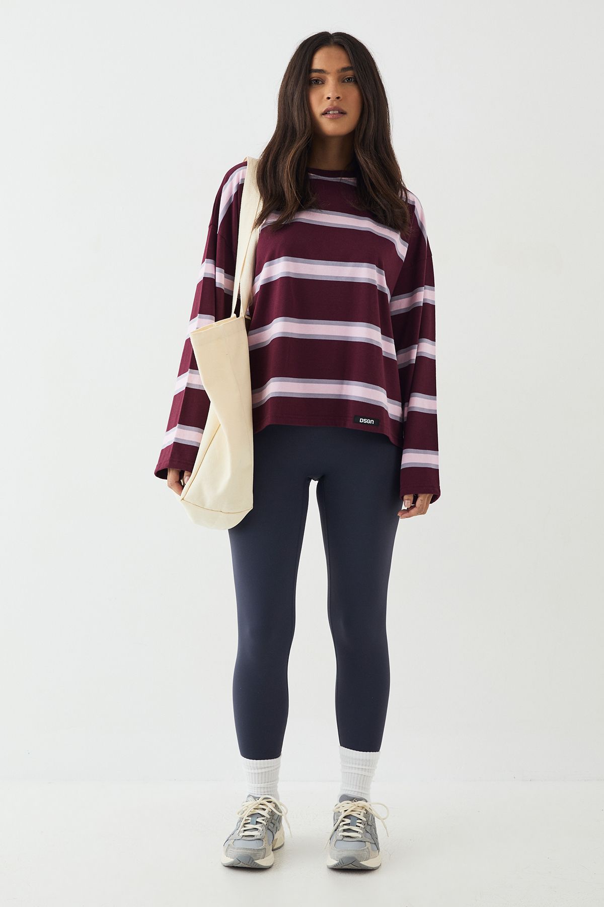 DSGN Studio DSGN Studio Stripe Oversized Long Sleeve T-Shirt Burgundy image 5