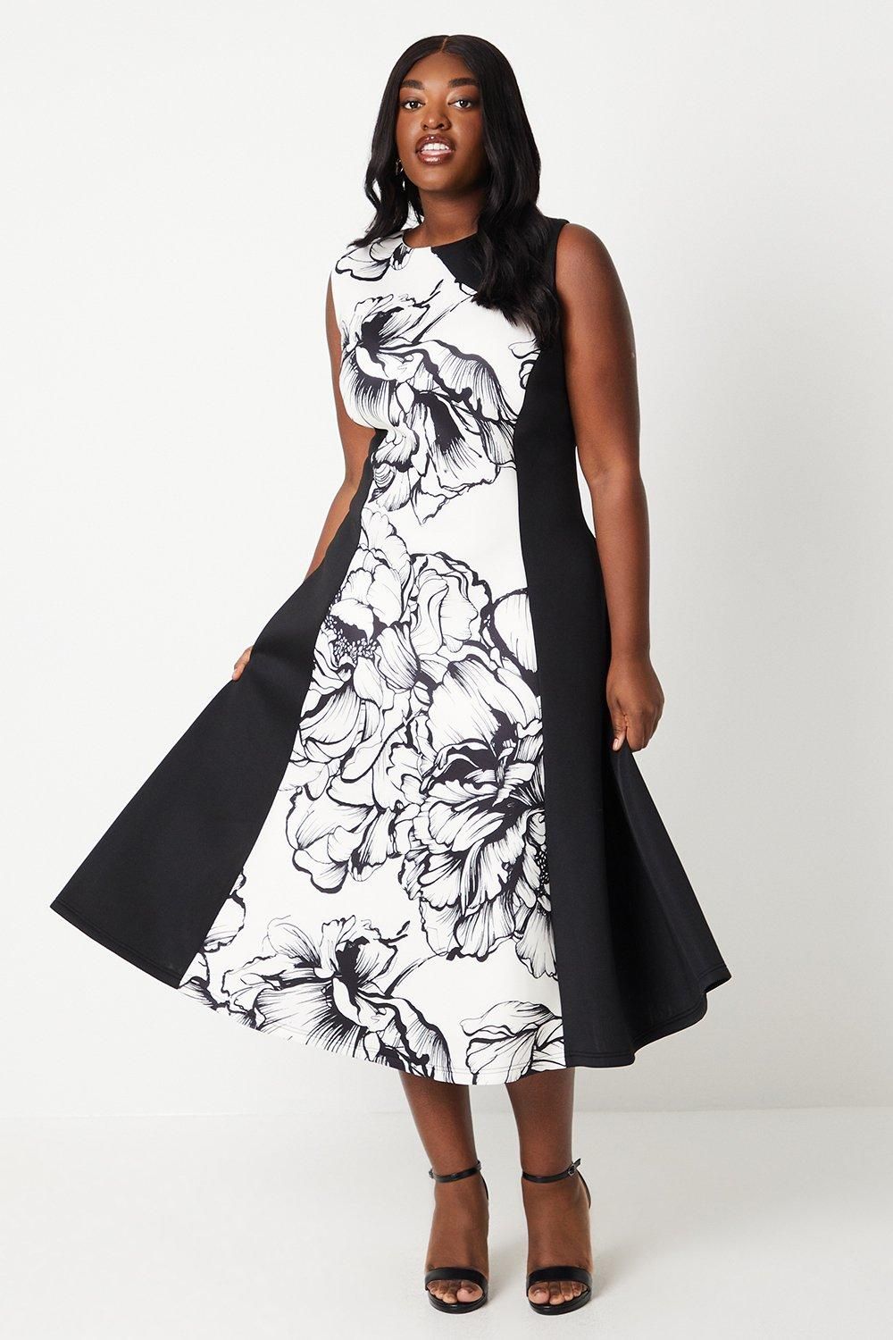 Coast Plus Colour Block Scuba Midi Dress Mono image 1