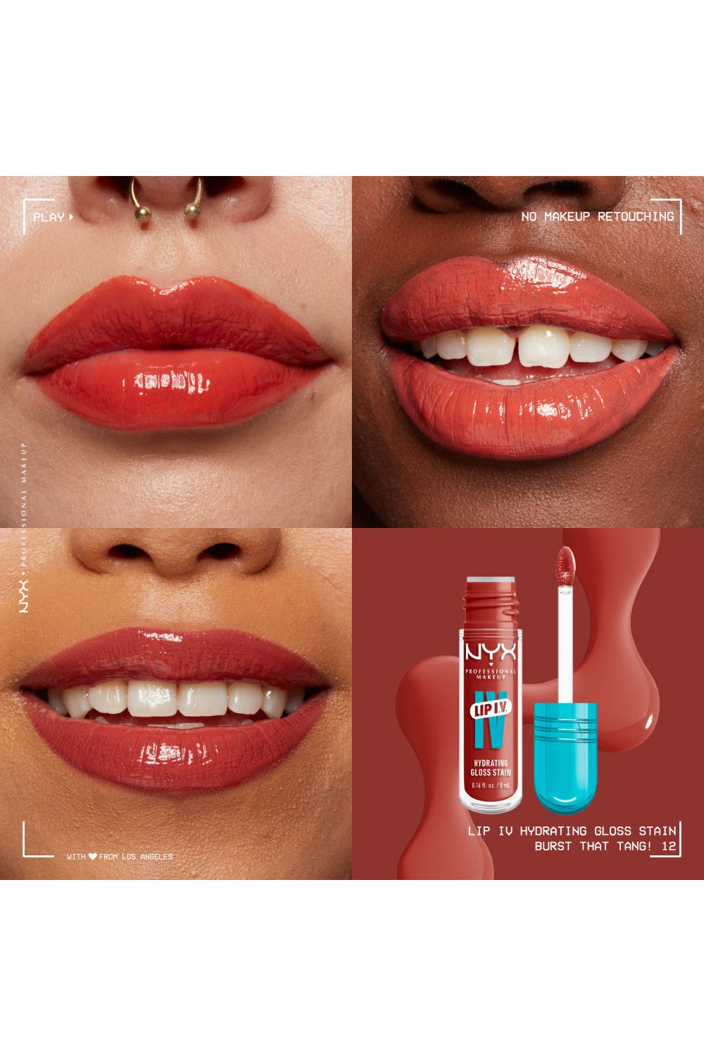 NYX Professional Makeup Lip IV Hydrating Gloss Stain, Lip Gloss 5ml Burst That Tang image 4