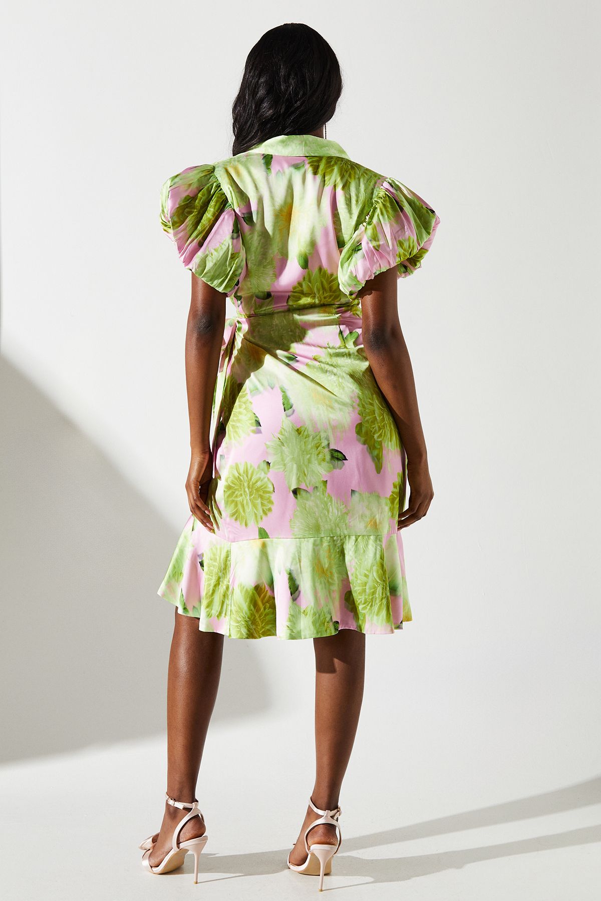 Coast Blurred Floral Satin Wrap Dress Multi image 3