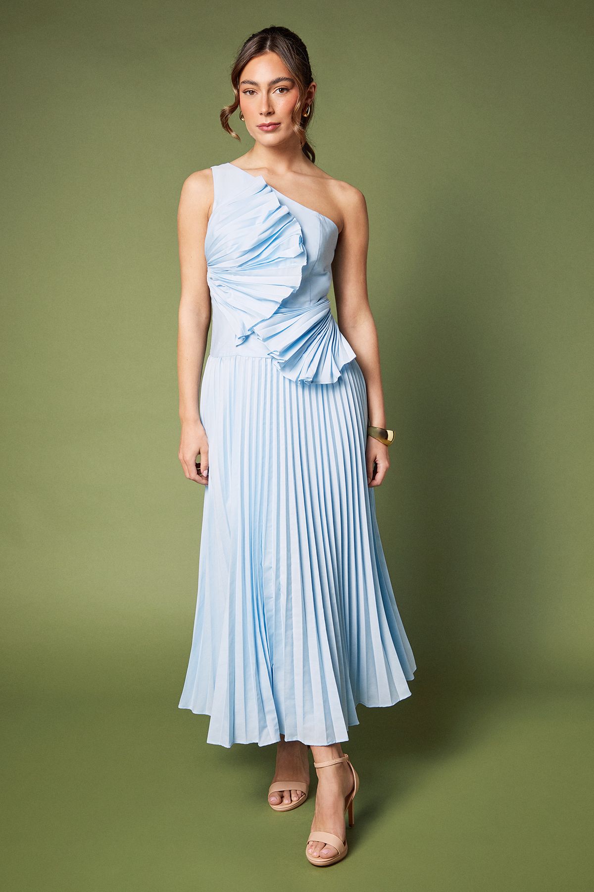 Coast Pleat Fan Bandeau Dress Pale Blue image 1
