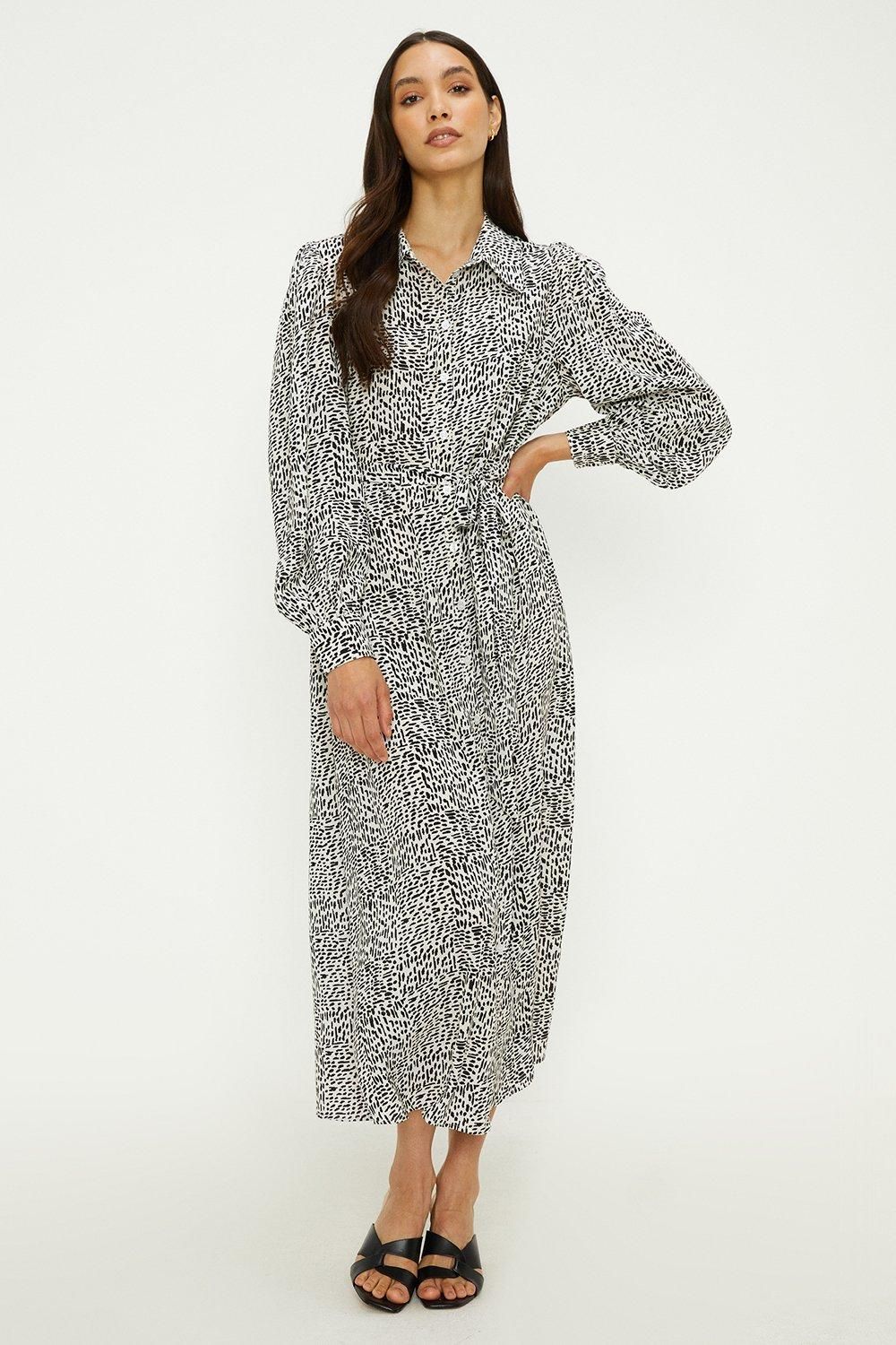 Oasis Mono Abstract Tie Midi Shirt Dress Mono image 1