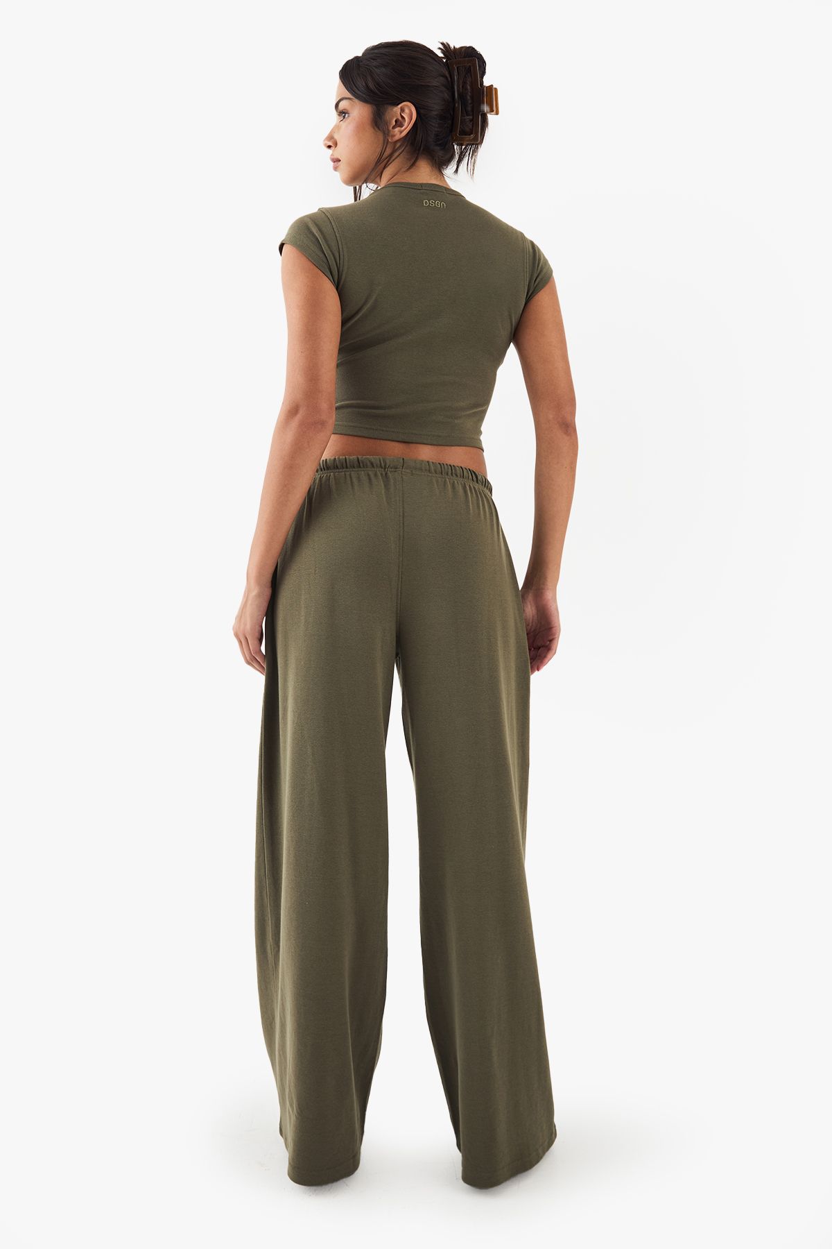 DSGN Studio DSGN Studio Embroidered Rib Wide Leg Trouser Washed Khaki image 2