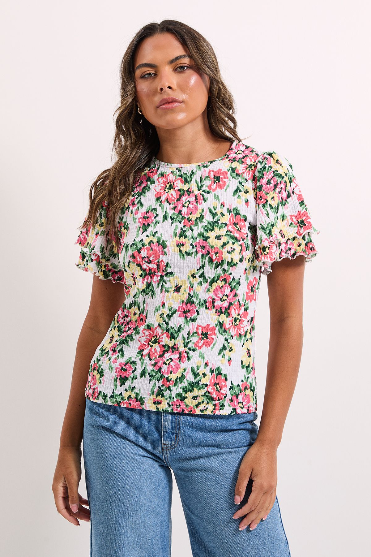 Dorothy Perkins Floral Ruffle Sleeve Printed Jersey Top Floral image 2