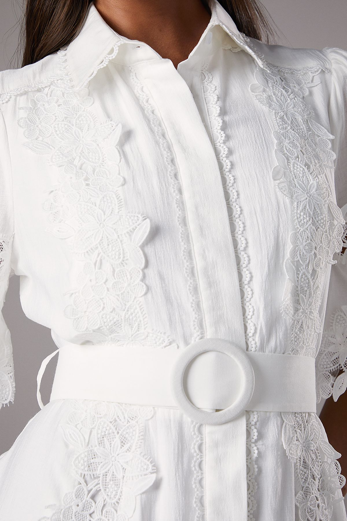 Coast Lace Panelled Belted Shirt Dress Ivory image 5