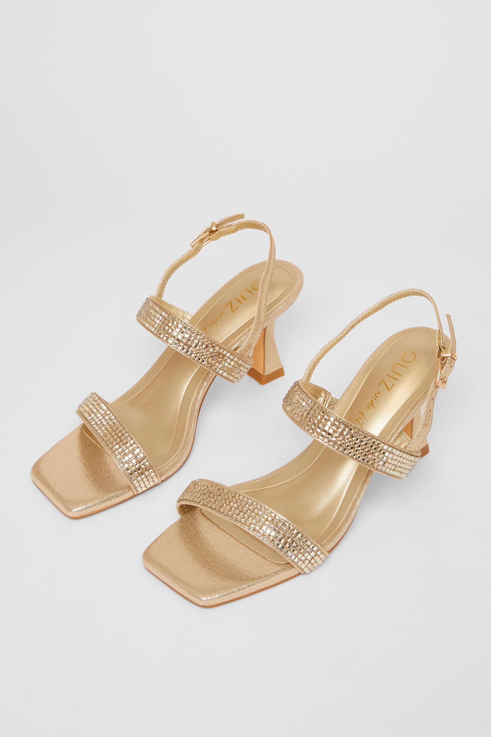 Quiz Gold Wide Fit Diamante Strappy Heels image 2