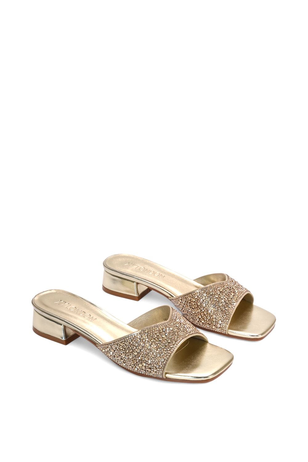 XY London 'Erica' Open Toe Slip On Diamante Low Heel Mule Shoes image 5